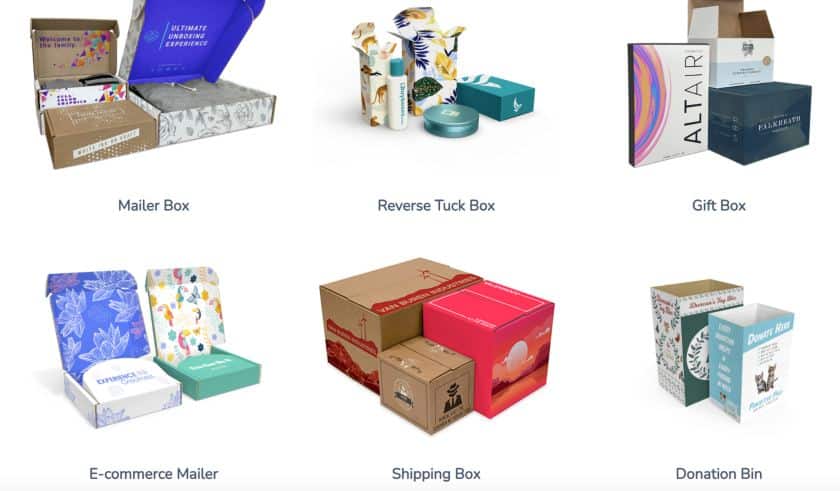 BuyBoxes的截图提供了更多有限的容器类型选择