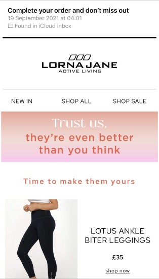 洛娜·简发送包含购物车物品的个性化电子邮件。