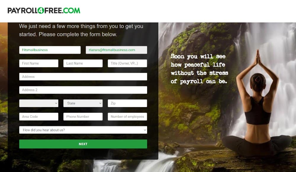 Payroll4Free注册页面。