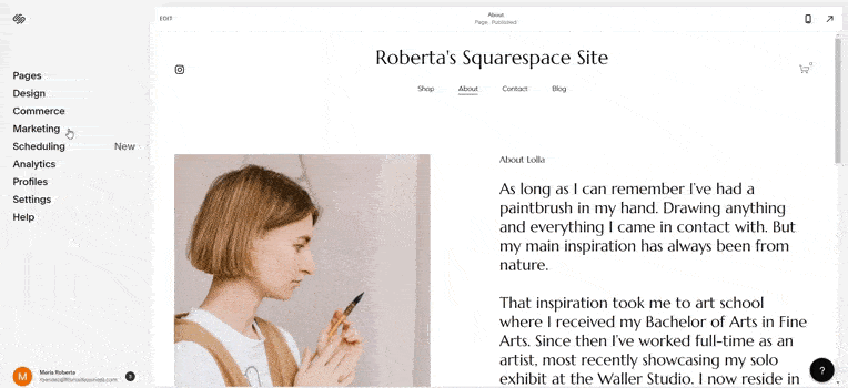 Squarespace博客设置中管理标签的动画图形。