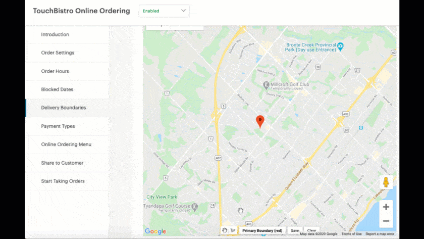 Touchbistro配送边界