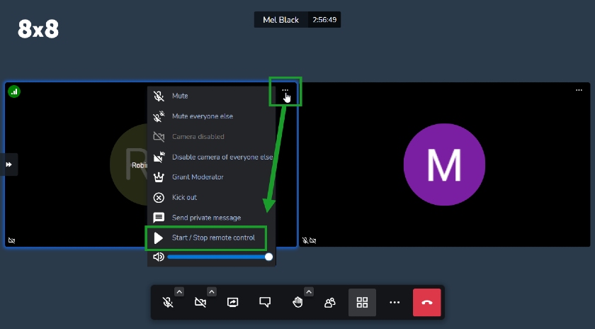 8x8视频会议中主机的桌面启动/停止远程控制。