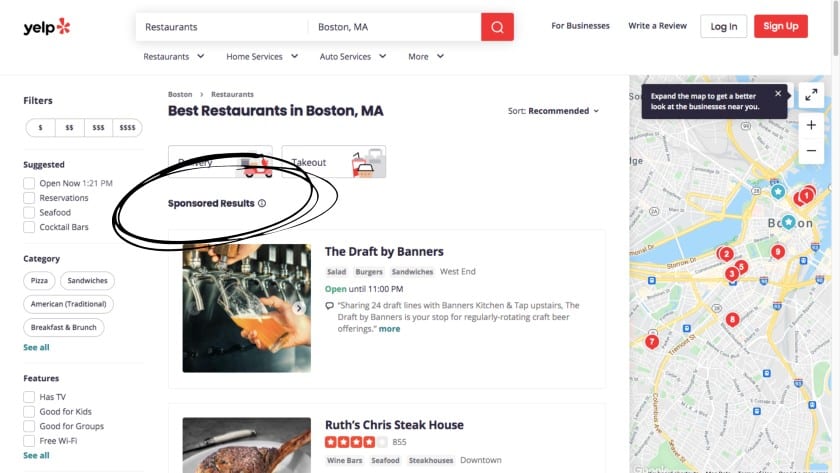 赞助马萨诸塞州波士顿餐厅的搜索结果。