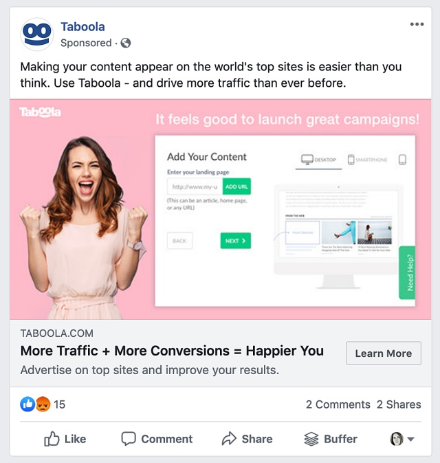B2B Facebook广告的例子来自Taboola