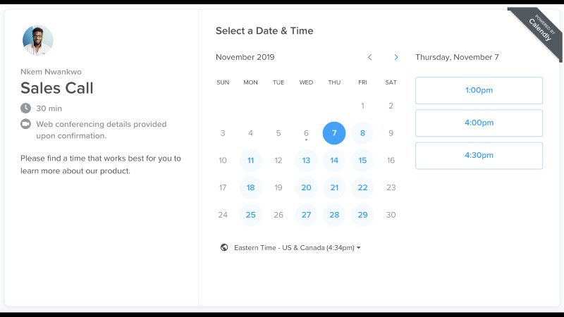 日历日程会议页面的图像，其中包含日程会议时间的日历。