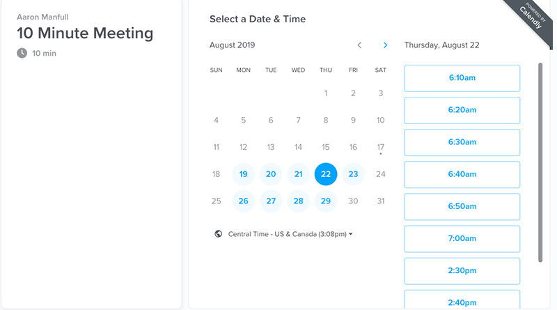 调度应用程序的日历和时间设置从Calendly。