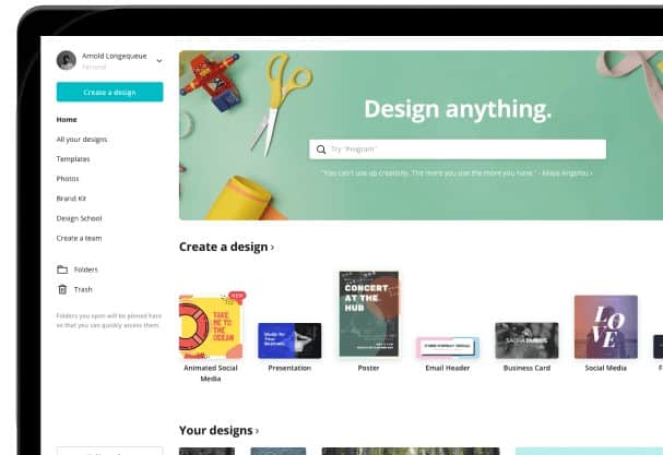 Canva设计页面，你可以设计任何东西。