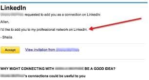 LinkedIn连接消息的截图
