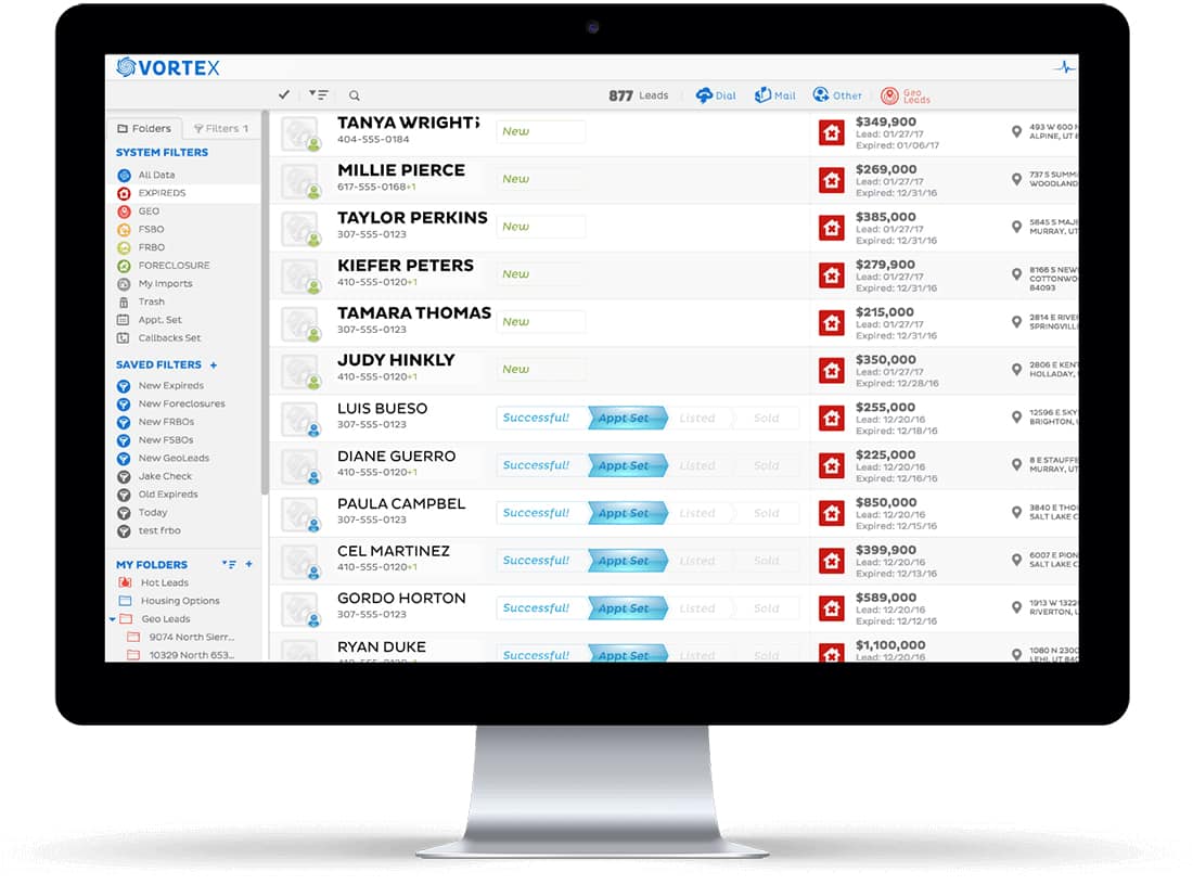 REDX lead contact information lead contact information along with ability to view lead status in their sales pipeline.