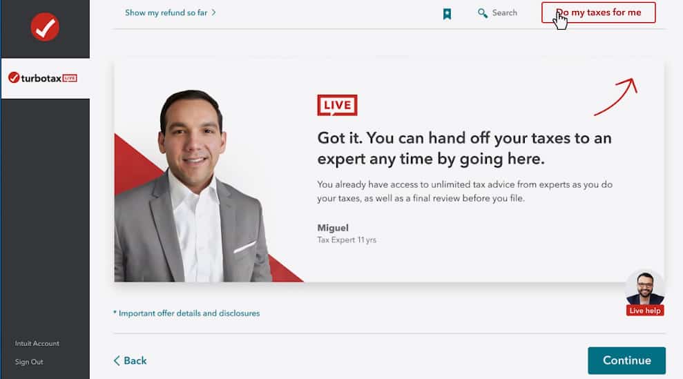 Turbotax活样本的米格尔税务专家。
