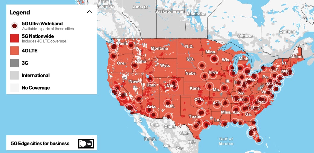 这张地图显示了小区周围Verizon的覆盖范围。