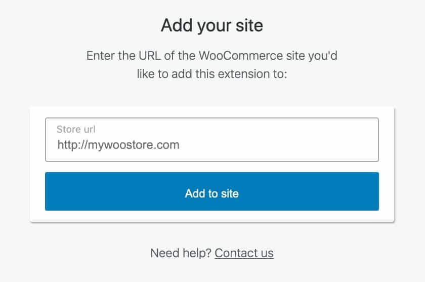 输入您想添加扩展的WooCommerce站点的url。