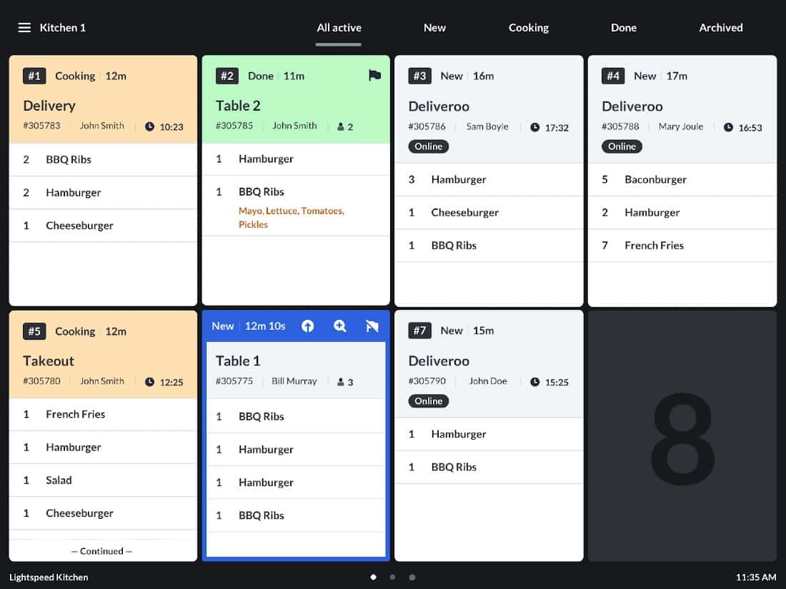 带有送货标签的光速KDS截图