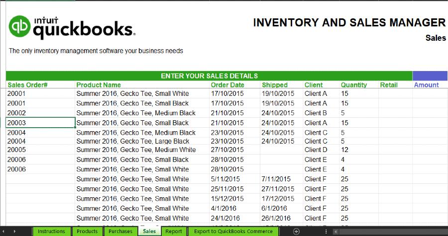 QuickBooks销售列表模板截图