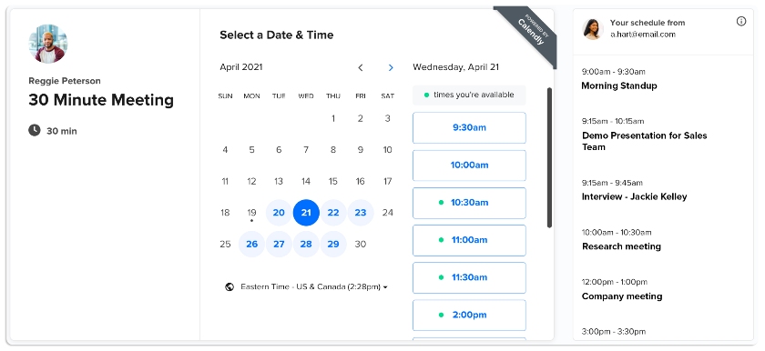 “日历”界面显示用户的所有会议预约。
