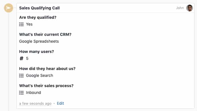 关闭Sales qualified Call页面中的自定义活动示例。