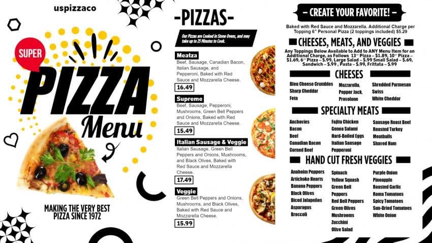 Pizzeria的DSMenu示例模板菜单。