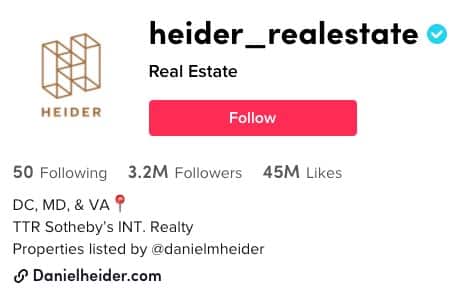 heider_realestate在TikTok上的一个网站链接的例子。