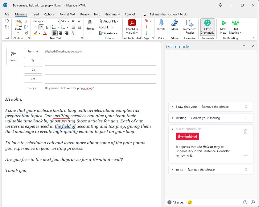 语法邮件工具在工作的Outlook电子邮件