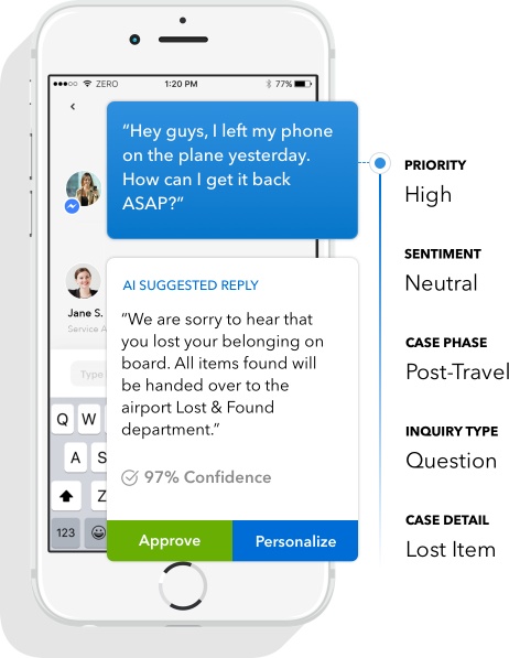 LiveChat的聊天机器人为代理提供了建议。