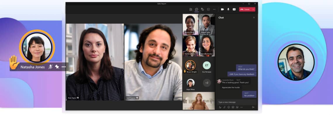 微软团队一对一的电话和视频会议界面，与会者的头像。
