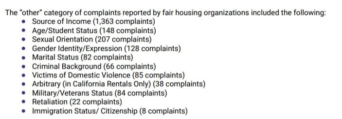 公平房屋组织投诉报告类别一览表。