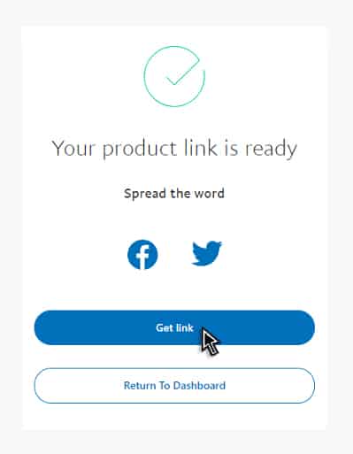 PayPal支付副本和产品链接按钮。