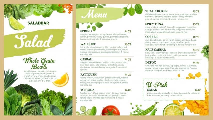 植物餐厅的DSMenu示例模板菜单。