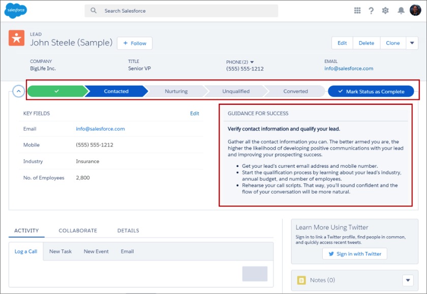 Salesforce潜在客户管理存储每个潜在客户的联系信息、管道状态和活动历史。