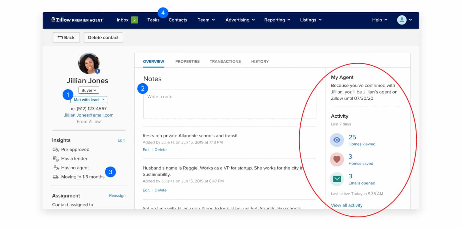 Zillow总理代理样本配置文件概述的吉莉安·琼斯。