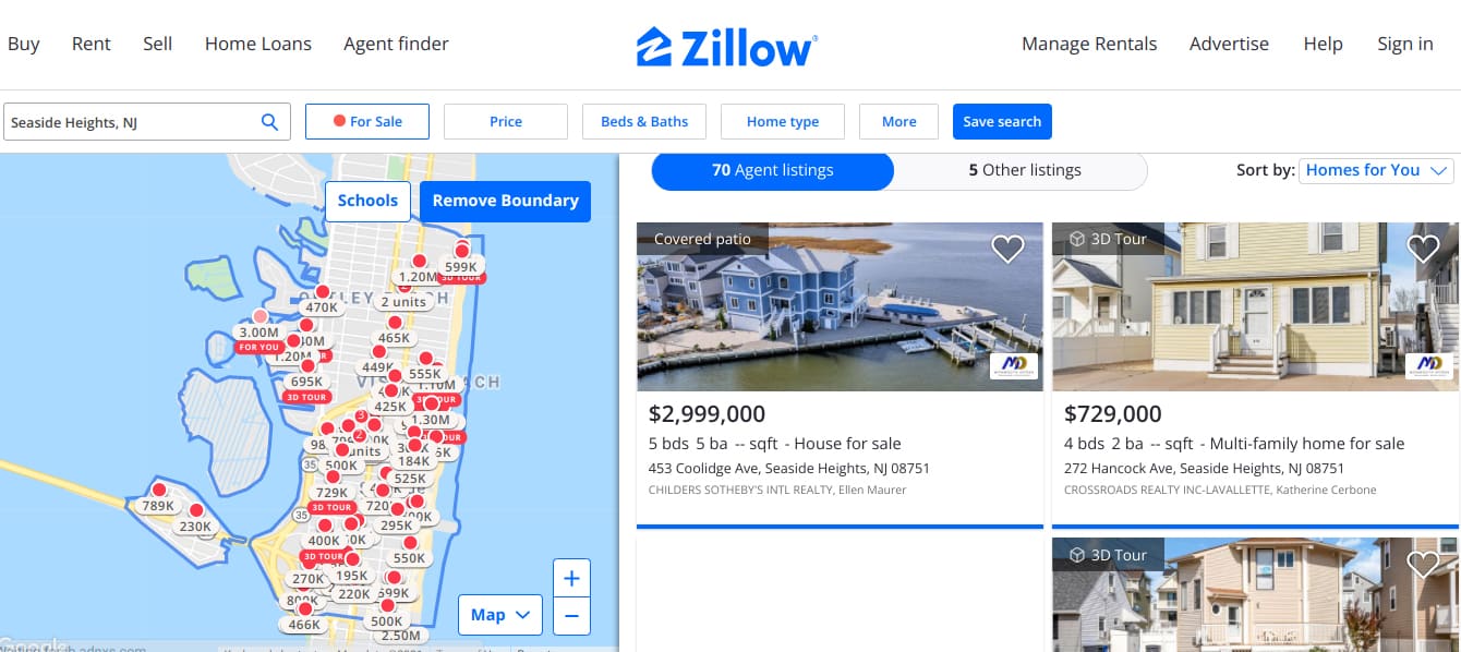 图片Zillow保存搜索和示例列表。