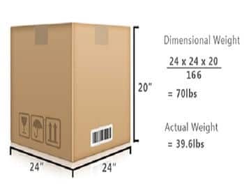 显示箱体尺寸重量。