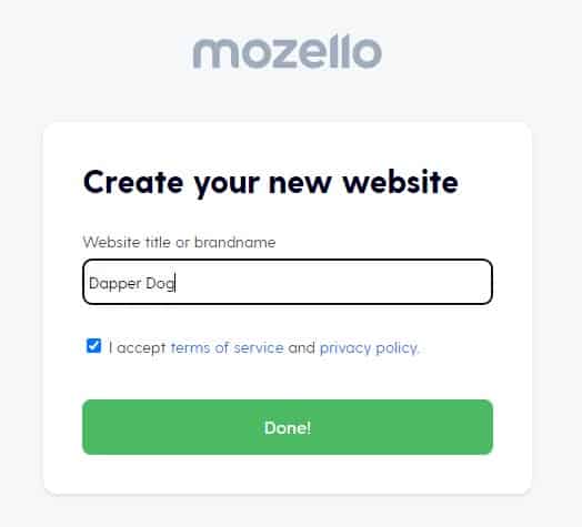 在Mozello中输入您的企业名称。