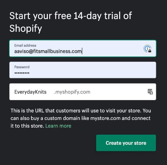 注册一个Shopify帐户。