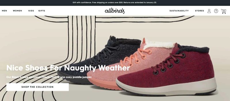 Allbirds的主页，一个卖鞋的网站。