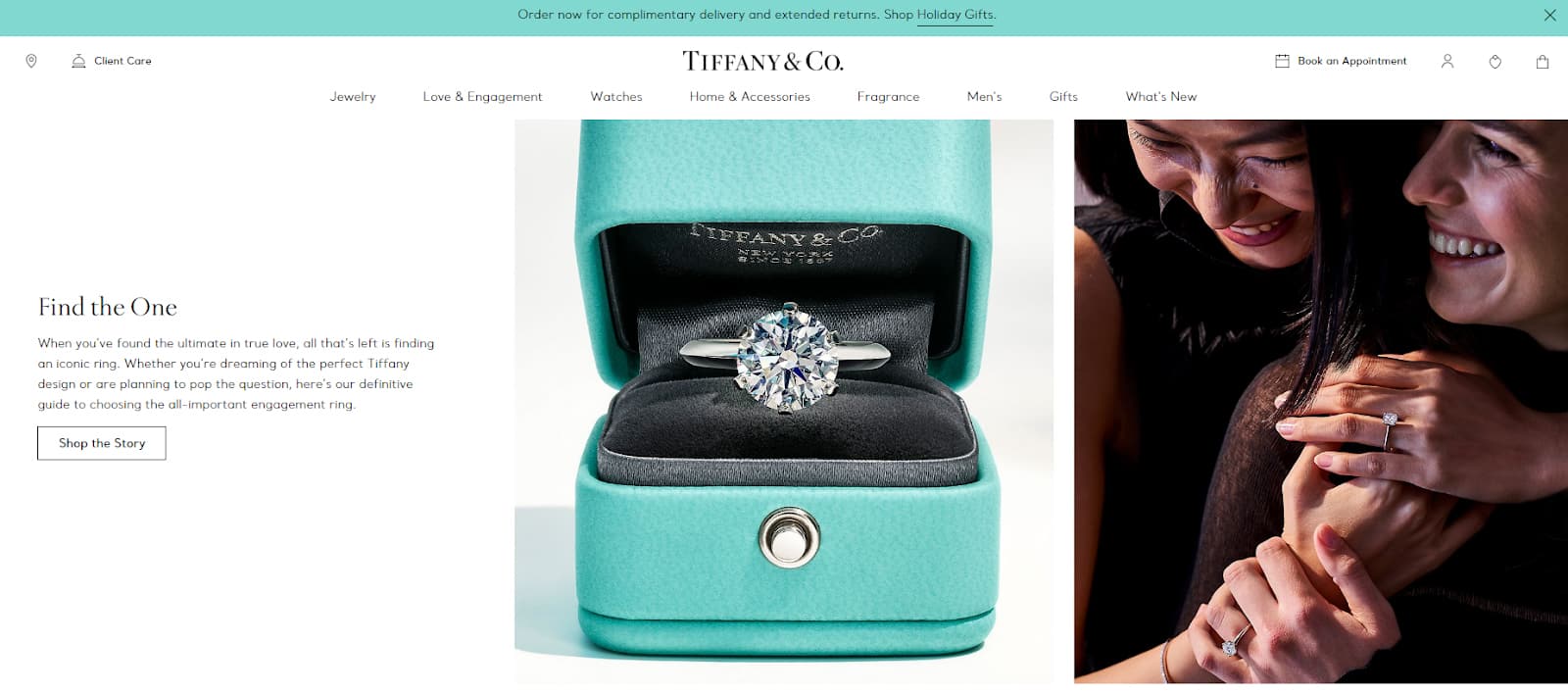 Tiffany & Co.主页的形象与珠宝形象。