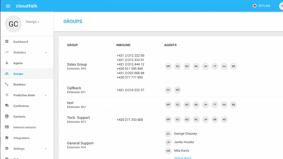 在组管理页面中创建自定义呼叫队列的CloudTalk示例图像。