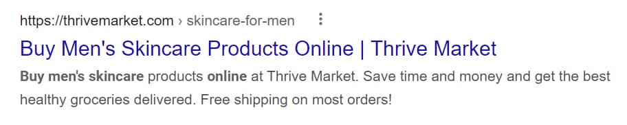 Thrive Market的谷歌搜索结果图像。