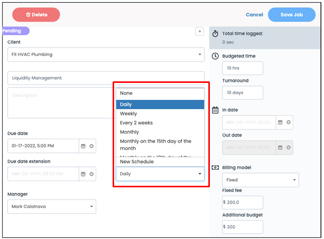 Sample image of Jetpack Workflow setting up recurring schedules.