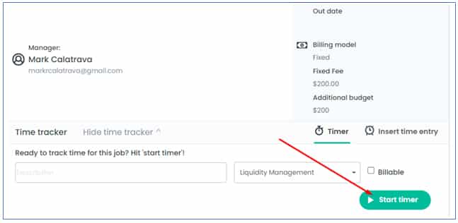 Start Timer button of Jetpack Workflow for tracking time.