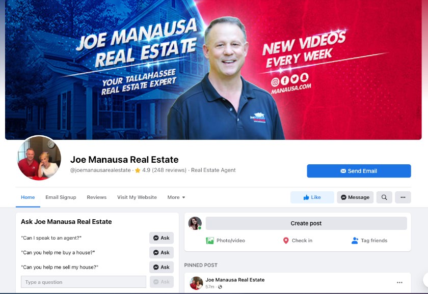 Facebook房乐鱼体育app官方地产商业页面的例子，Joe Manausa real estate。
