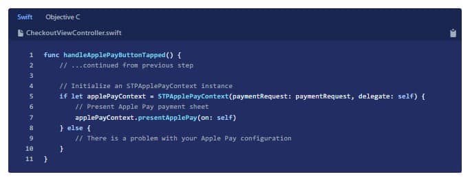创建一个STPApplePayContext实例。