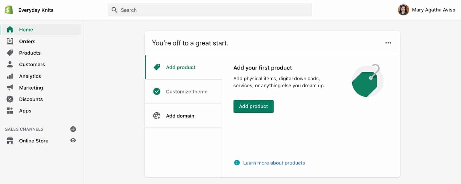 Shopify管理页面添加产品。