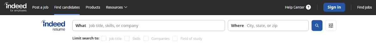 在Indeed上搜索简历的职位名称，技能，公司和地点。