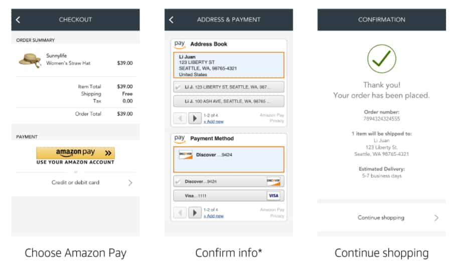 亚马逊支付移动付款的例子。