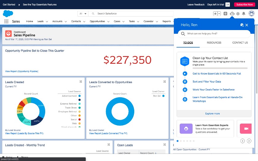 Salesforce Essentials销售管道仪表盘。
