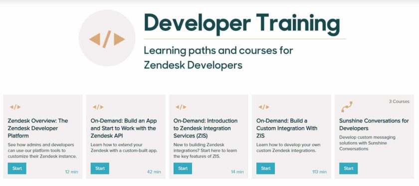 Zendesk开发人员的学习路径和课程列表。