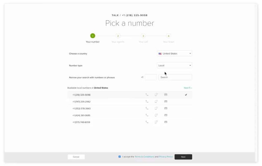 Zendesk挑选号码使用禅宗的第一步desk Talk.
