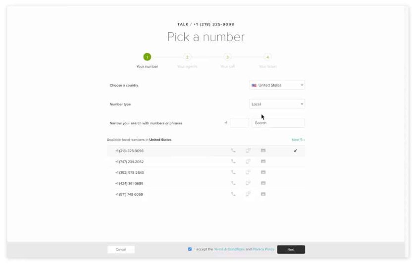 使用Zendesk Talk的第一步Zendesk挑选号码。