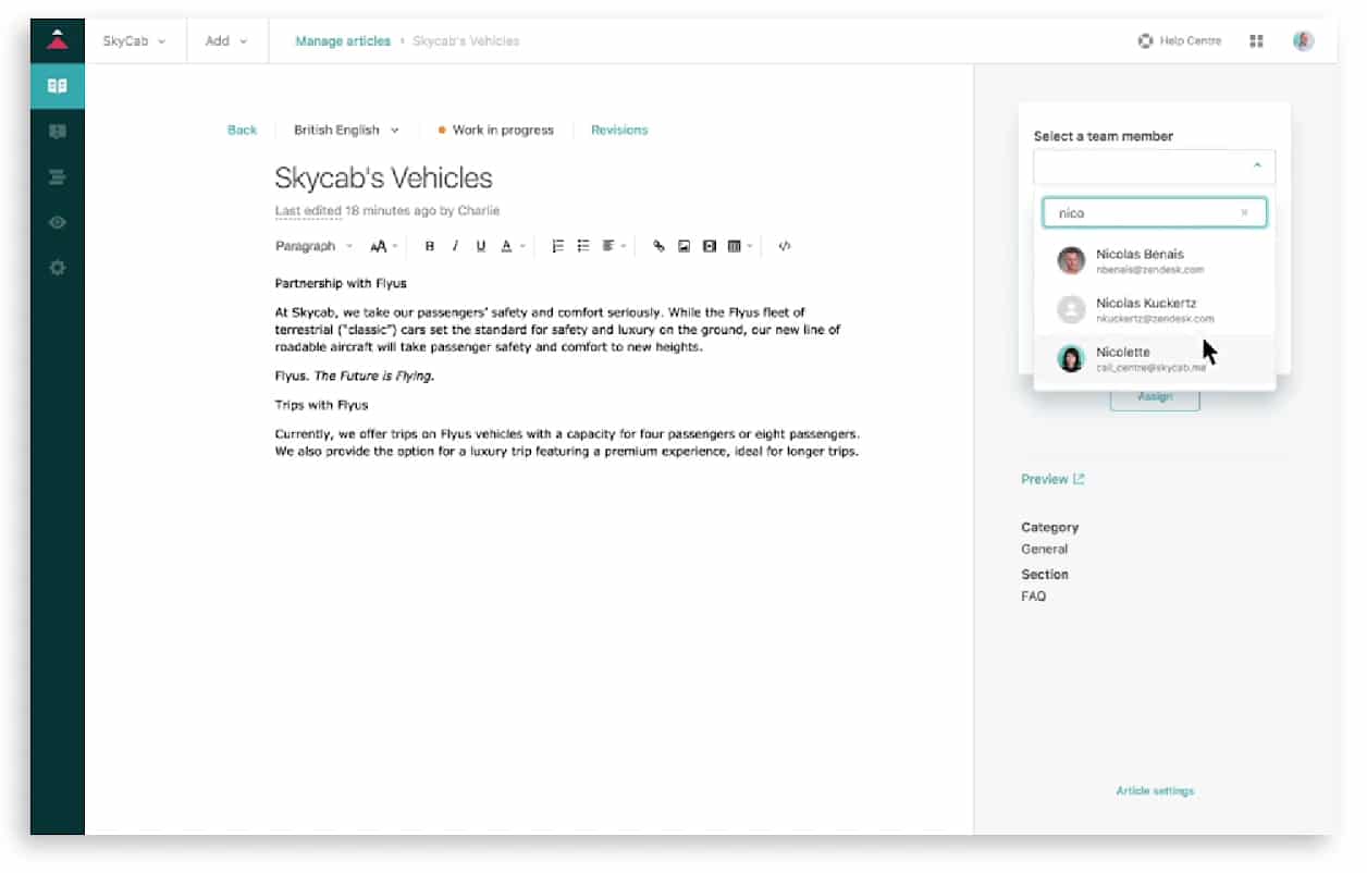 Zendesk The Team Publishing sample editing article.